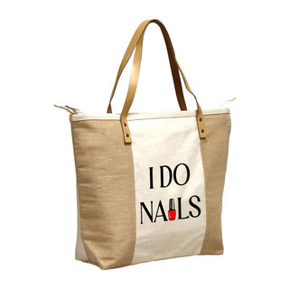 I Do Nails Canvas & Jute Zippered Carryall Tote Bag #P893JUTE-IDONAILS