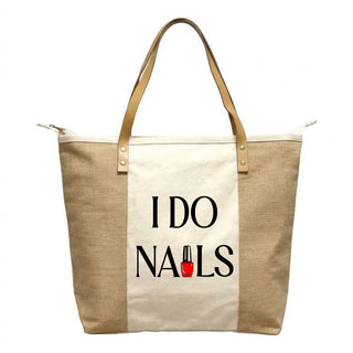 I Do Nails Canvas & Jute Zippered Carryall Tote Bag #P893JUTE-IDONAILS