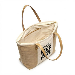 My Kids Have Paws Canvas & Jute Zippered Carryall Tote Bag #P893JUTE-MKHPAWS