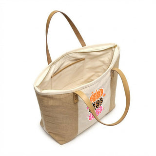 Triple Pumpkin Stack Canvas & Jute Zippered Carryall Tote Bag #P893JUTE-PUM23