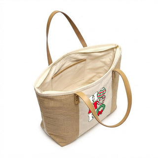 Red Ho Ho Ho Christmas Canvas & Jute Zippered Carryall Tote Bag #P893JUTE-RDHO
