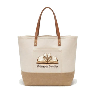 My Happily Ever After Canvas & Jute Carryall Tote Bag #P915JUTE-BOOKHEART
