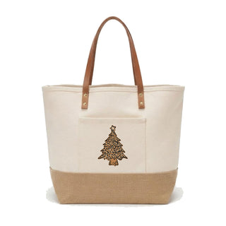 Leopard Christmas Tree Canvas & Jute Carryall Tote Bag #P915JUTE-LPRDTREE