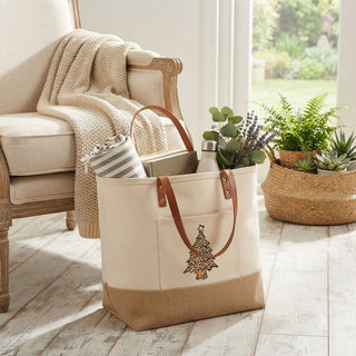 Leopard Christmas Tree Canvas & Jute Carryall Tote Bag #P915JUTE-LPRDTREE