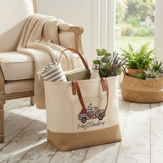 Leopard Christmas Truck Canvas & Jute Carryall Tote Bag #P915JUTE-LPRDTRUCK