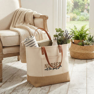 Nurses Call The Shots Canvas & Jute Carryall Tote Bag #P915JUTE-NRSESHOT