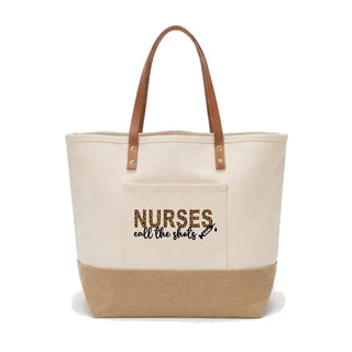 Nurses Call The Shots Canvas & Jute Carryall Tote Bag #P915JUTE-NRSESHOT