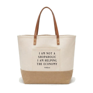 I'm Not A Shopaholic Canvas & Jute Carryall Tote Bag #P915JUTE-SHOPHLC
