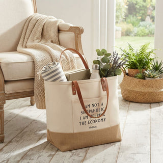 I'm Not A Shopaholic Canvas & Jute Carryall Tote Bag #P915JUTE-SHOPHLC