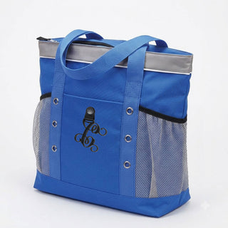 Personalized Blue Cooler Tote Bag with Black Acrylic Vine Initial #PCB619BLU-ACK