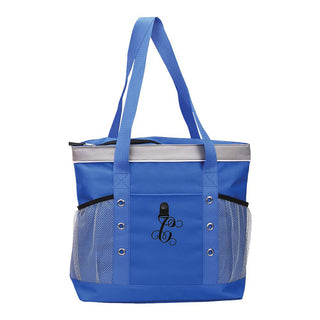 Personalized Blue Cooler Tote Bag with Black Acrylic Vine Initial #PCB619BLU-ACK