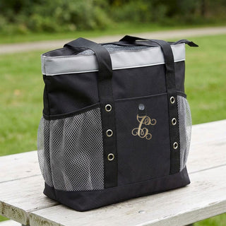 Personalized Black Cooler Tote Bag with Gold Acrylic Vine Initial #PCB620BLK-ACG