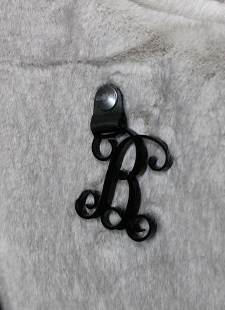 Gray Faux Fur Bindle Purse Shoulder Bag with Black Acrylic Vine Initial #PFUR7005GRY-ACK