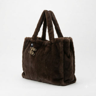 Huge Brown Faux Fur Purse Shoulder Bag with Gold Acrylic Vine Initial #PFUR7006BRN-ACG