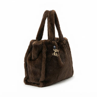 Huge Brown Faux Fur Purse Shoulder Bag with Gold Acrylic Vine Initial #PFUR7006BRN-ACG