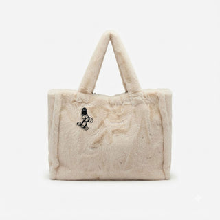 Huge Tan Faux Fur Purse Shoulder Bag with Black Acrylic Vine Initial #PFUR7006TAN-ACK