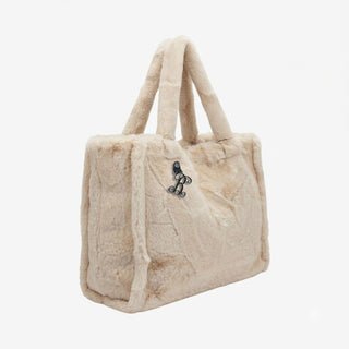 Huge Tan Faux Fur Purse Shoulder Bag with Black Acrylic Vine Initial #PFUR7006TAN-ACK