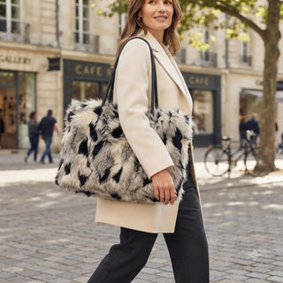 Huge Multi-Color Faux Fur Purse Shoulder Bag with Black Acrylic Vine Initial #PFUR7007MUL-ACK