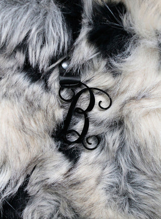 Huge Multi-Color Faux Fur Purse Shoulder Bag with Black Acrylic Vine Initial #PFUR7007MUL-ACK