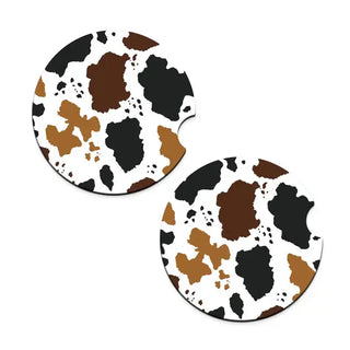 Cow Print Car Coaster 2 Pce Set Auto Accessory Gift #SPACK-CC132-COW23