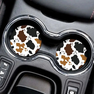 Cow Print Car Coaster 2 Pce Set Auto Accessory Gift #SPACK-CC132-COW23