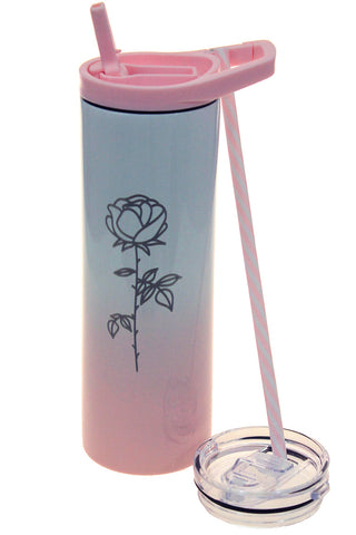 Peachy Pink Ombre' Rose 20oz Skinny Tumbler 2 Lids #TSK207PW-ROSE