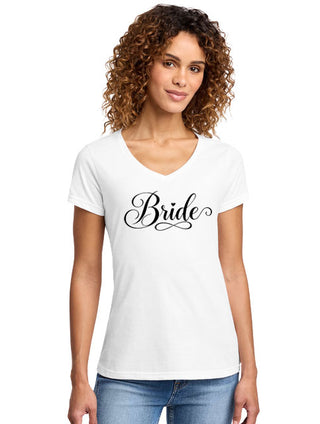 Women's Bride Graphic V-Neck T-Shirt White | Bridal Tee #TSV455-BRIDE