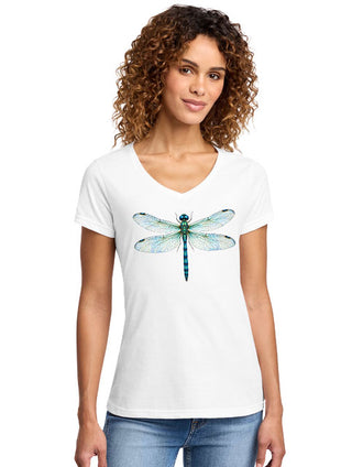 Women's Dragonfly Graphic V-Neck T-Shirt White #TSV455WHT-DRFLY1