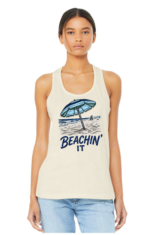 Beachin' It Blue Umbrella Racerback Tank Top, Women's Shirt #TT6008-BEACHINU