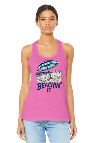 Beachin' It Blue Umbrella Racerback Tank Top, Women's Shirt #TT6008-BEACHINU