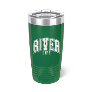 River Life Tumbler, Green 20oz Insulated Cup, River House Cabin Gift #TWB20-RIVER-GRN