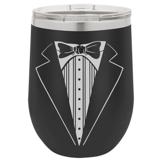 Tuxedo Wine Tumbler 12oz Wine Cup Wedding Gift #TWB12-TUX-BLK