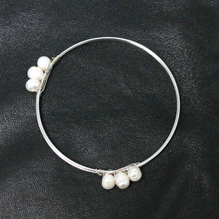 Triple Pearl Bangle Bracelet - Natural Pearls #VLJB33PEARL