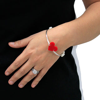 Red Heart and Pearls Bangle Bracelet #VLJB500-HEART
