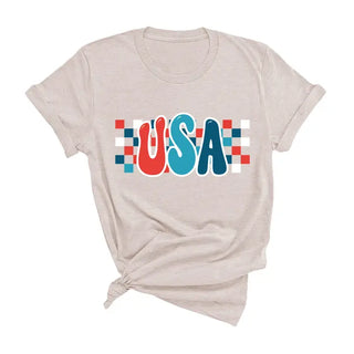 Checkered USA T-Shirt #HPTS-BLKLG-CHKUSA24