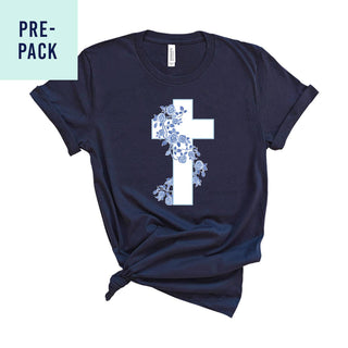Blue Floral Cross Navy T-Shirt 9 pc Set #PACK-NAVY-CRS24