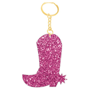 Hot Pink Glitter Acrylic Boot Keychain #ACK-BOOT-PKGLT