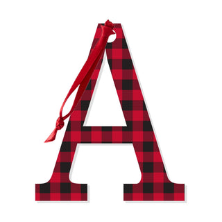 Red Buffalo Check Initial Christmas Ornament