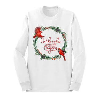 Angels Are Near Cardinal Long Sleeve Shirt Memorial Faith Tee #HPLS-ANG23 - White / Small - Screen Printed T-Shirt