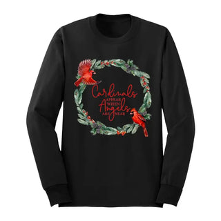 Angels Are Near Cardinal Long Sleeve Shirt Memorial Faith Tee #HPLS-ANG23 - Black / Small - Screen Printed T-Shirt