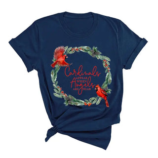Angels Are Near Cardinal T Shirt Memorial Comfort Graphic Tee #HPTS-ANG23 - Navy / Small - Screen Printed T-Shirt