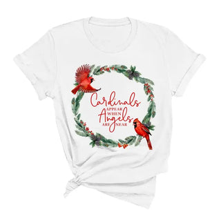 Angels Are Near Cardinal T Shirt Memorial Comfort Graphic Tee #HPTS-ANG23 - White / Small - Screen Printed T-Shirt