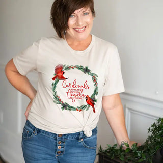 Angels Are Near Cardinal T Shirt Memorial Comfort Graphic Tee #HPTS-ANG23 - Screen Printed T-Shirt - Women’s