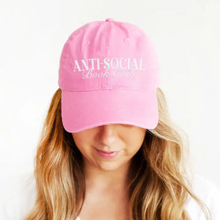 Anti Social Book Club Hat Embroidered Reader Baseball Cap Unisex #M190VL-ANTISOC - Light Pink - Baseball Cap - Women’s