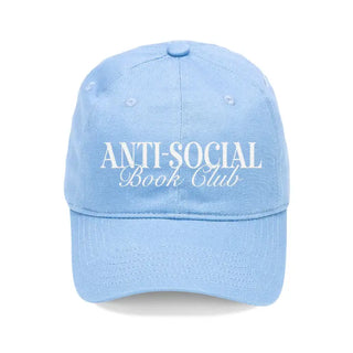 Anti Social Book Club Hat Embroidered Reader Baseball Cap Unisex #M190VL-ANTISOC - Light Blue - Baseball Cap - Women’s