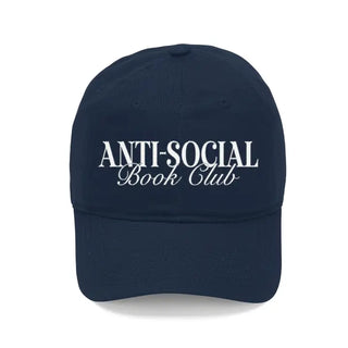 Anti Social Book Club Hat Embroidered Reader Baseball Cap Unisex #M190VL-ANTISOC - Navy - Baseball Cap - Women’s
