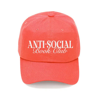 Anti Social Book Club Hat Embroidered Reader Baseball Cap Unisex #M190VL-ANTISOC - Coral - Baseball Cap - Women’s