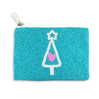 Aqua Christmas Tree Beaded Coin Purse Holiday Change Wallet #MNA0193VL-CT - Coin Purse - Women’s
