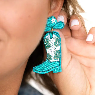Aqua Long Live Cowgirls Earrings #VLJE8138-AQ - Dangle Earrings
