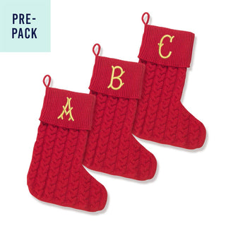 Single Initial Knit Stocking 14 pc Set #PACK-910RED-BAM